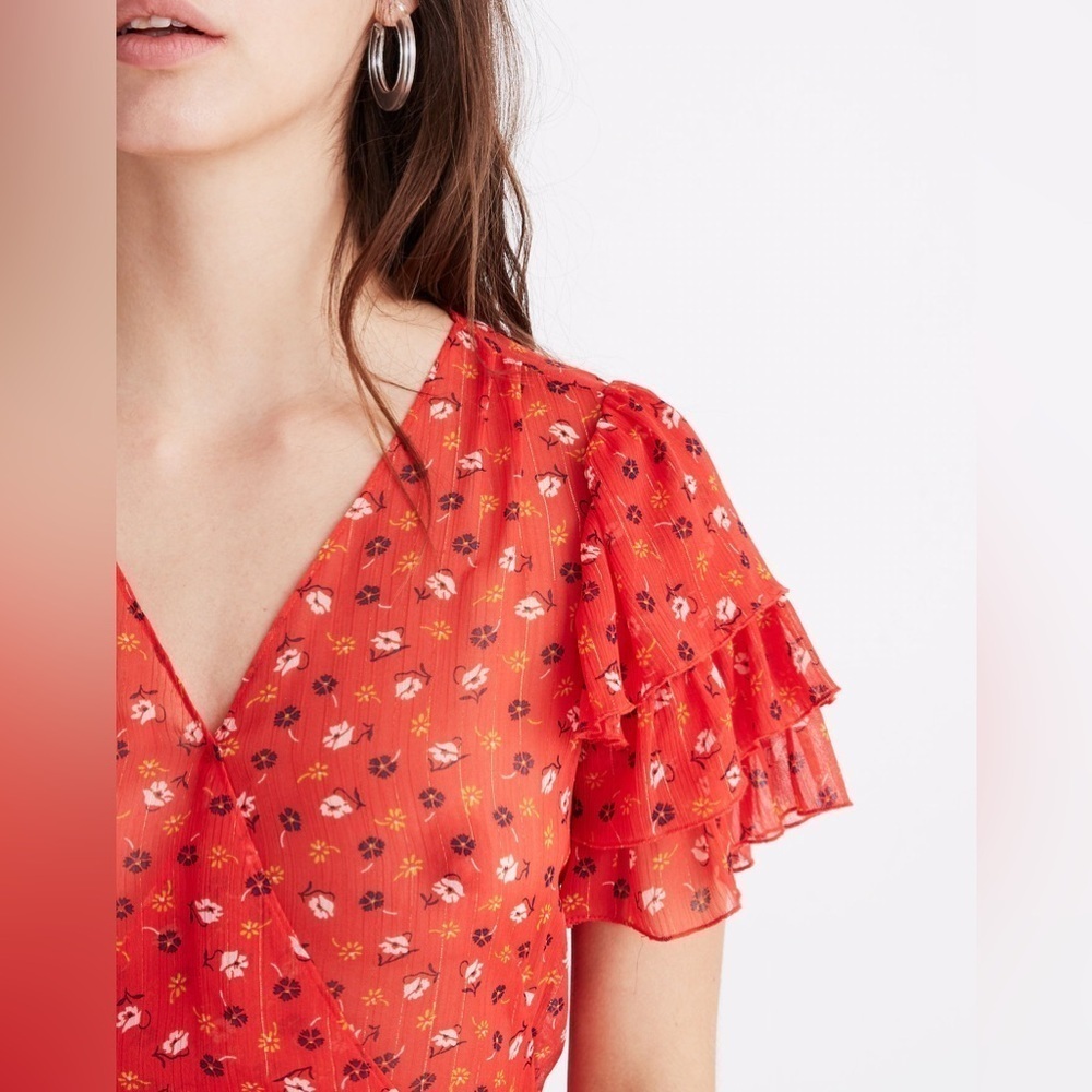 Madewell Tiered-Sleeve Peplum Top in Metallic Prairie Posies Size 2 H4 - Picture 3 of 12